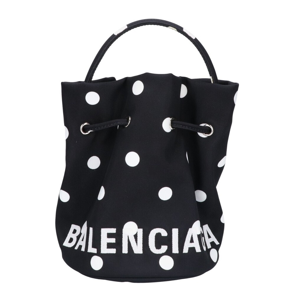 BALENCIAGA 619458 WHEEL Drawstring Bucket XS Dot 2-Way Shoulder Bag Black Whi...
